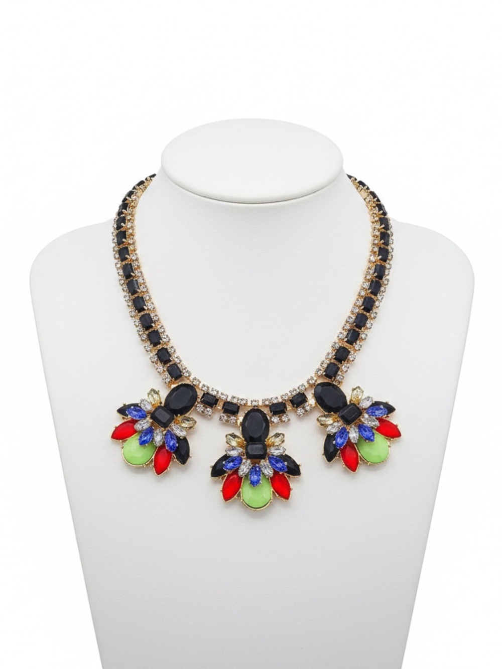 NWT Susan Graver Rainbow Statement Necklace with Black Accents